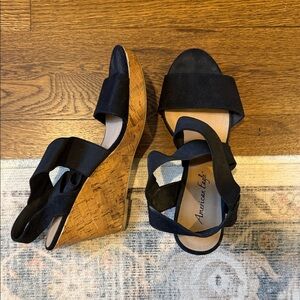 American Eagle Outfitters Black Cork Platform Wedges
